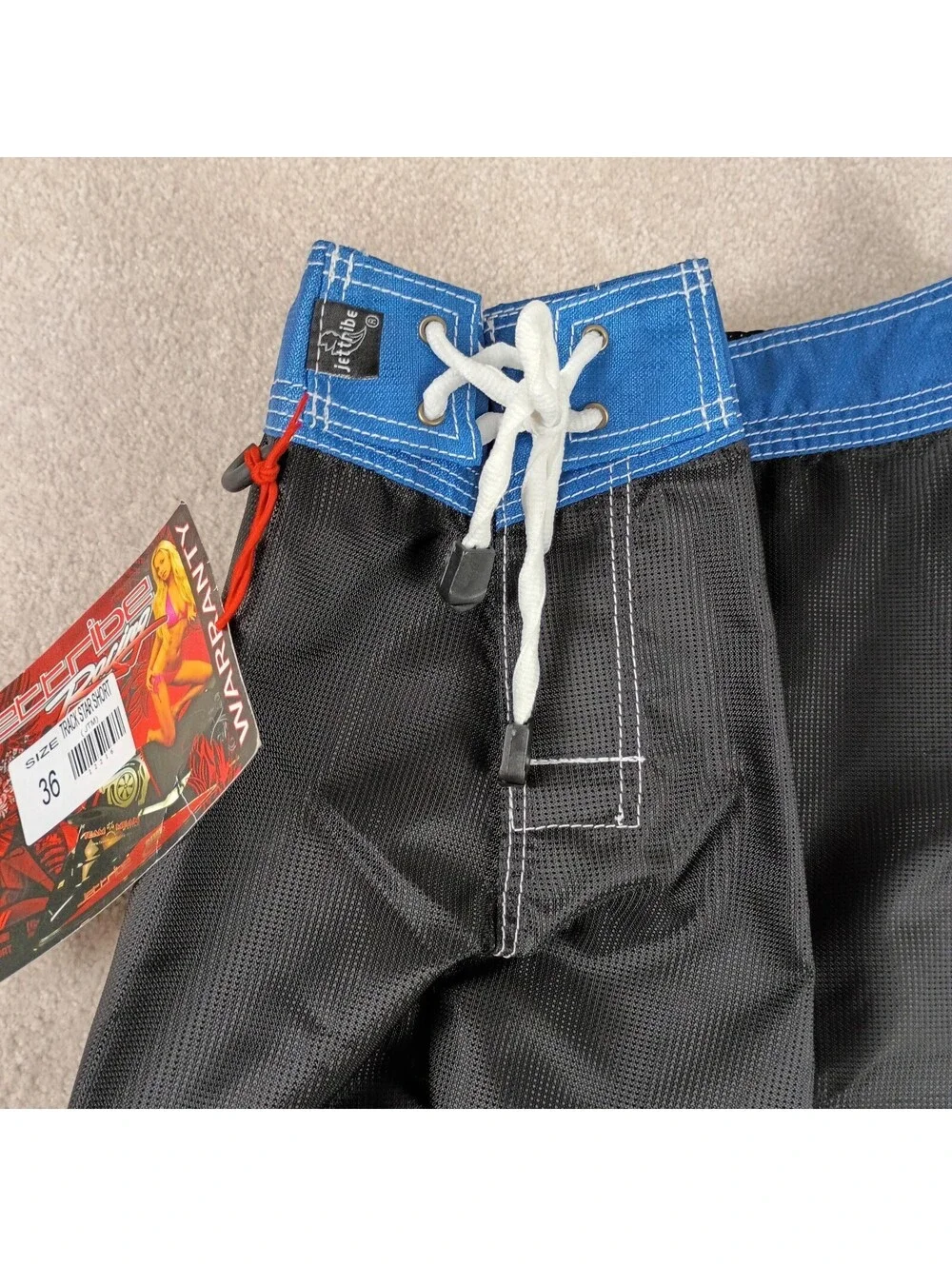 Jettribe Racing Shorts Mens Size 36 Blue Black Board Surfing Trunks Drawstring